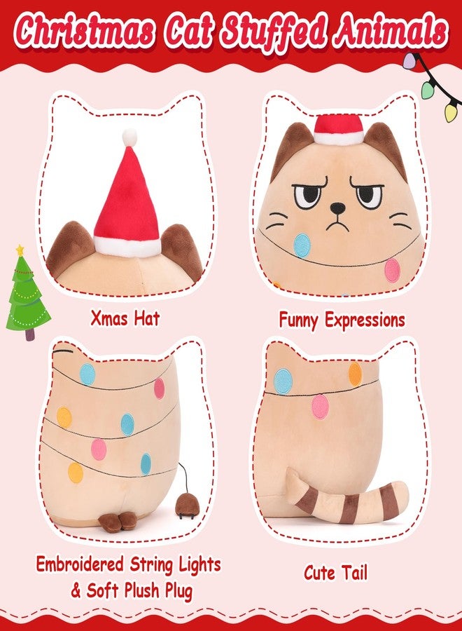 AGIFTMIND 12 inch Christmas Cat Stuffed Animals Funny Xmas Plush Pillow Holiday Decoration Gifts for Cat Mom Lovers (Beige) - Image 3